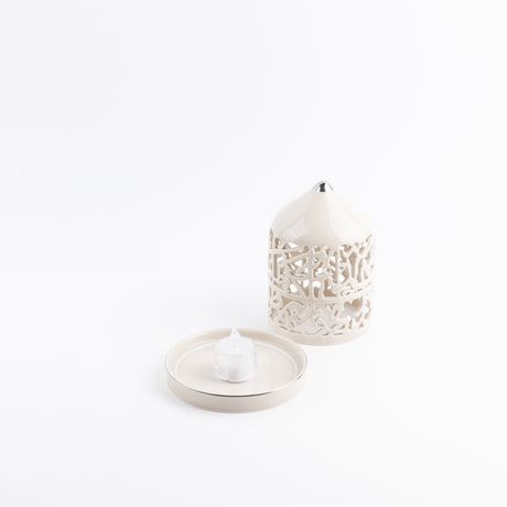 Jiwar - Small Lantern Candle Holder - Beige & Silver