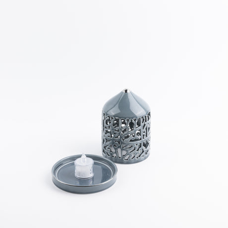 Jiwar -Small Lantern Candle Holder - Haze Blue & Silver