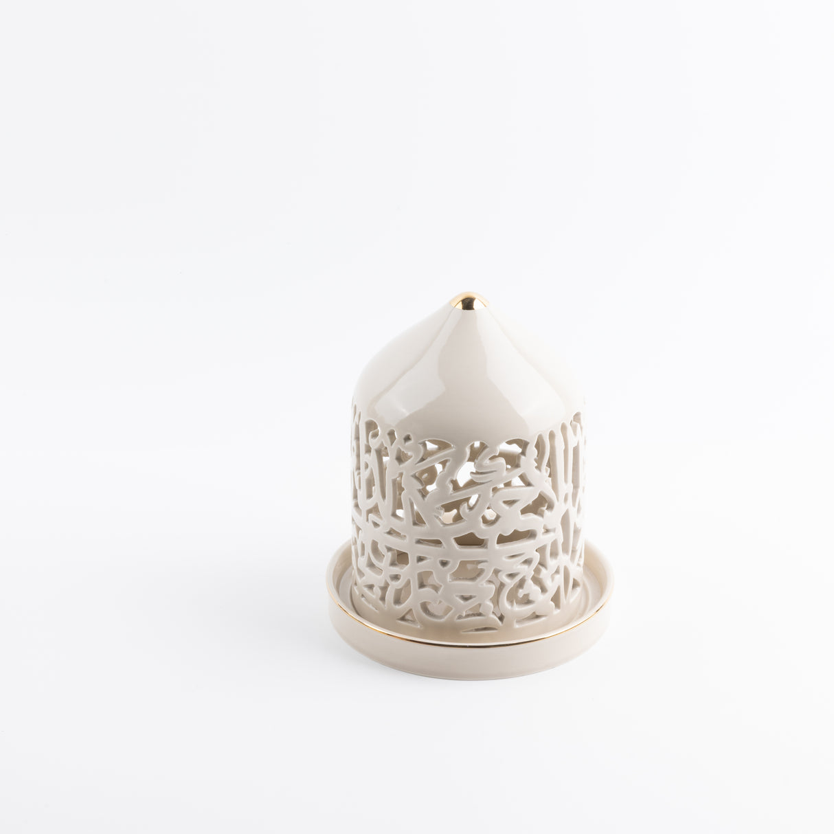 Jiwar - Medium Lantern Candle Holder - Beige & Gold