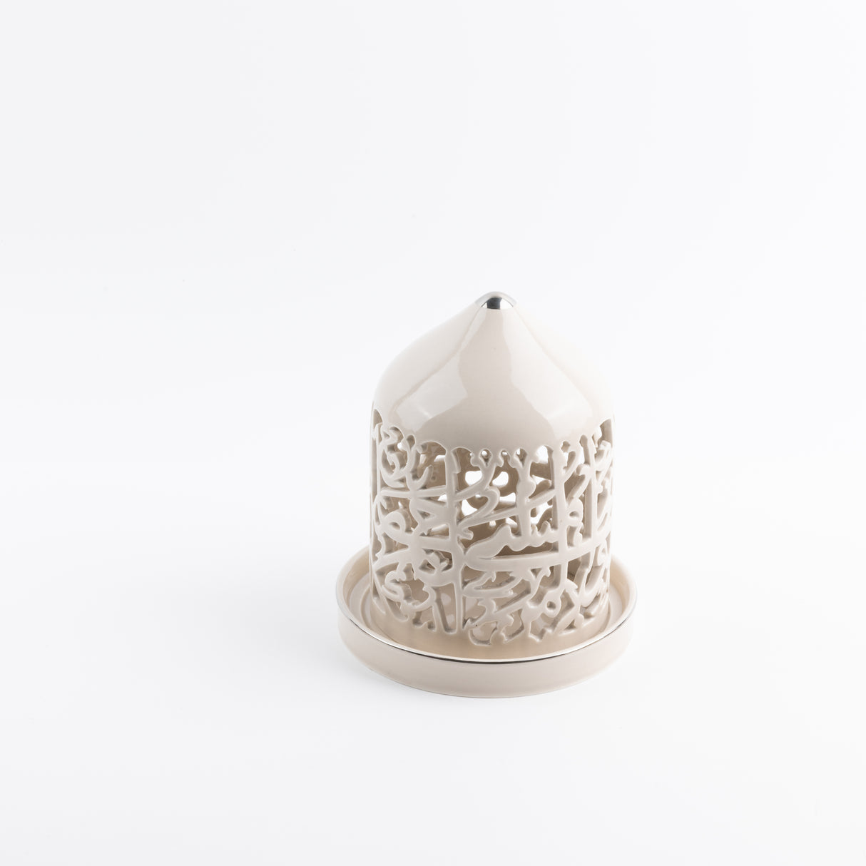 Jiwar - Medium Lantern Candle Holder - Beige & Silver