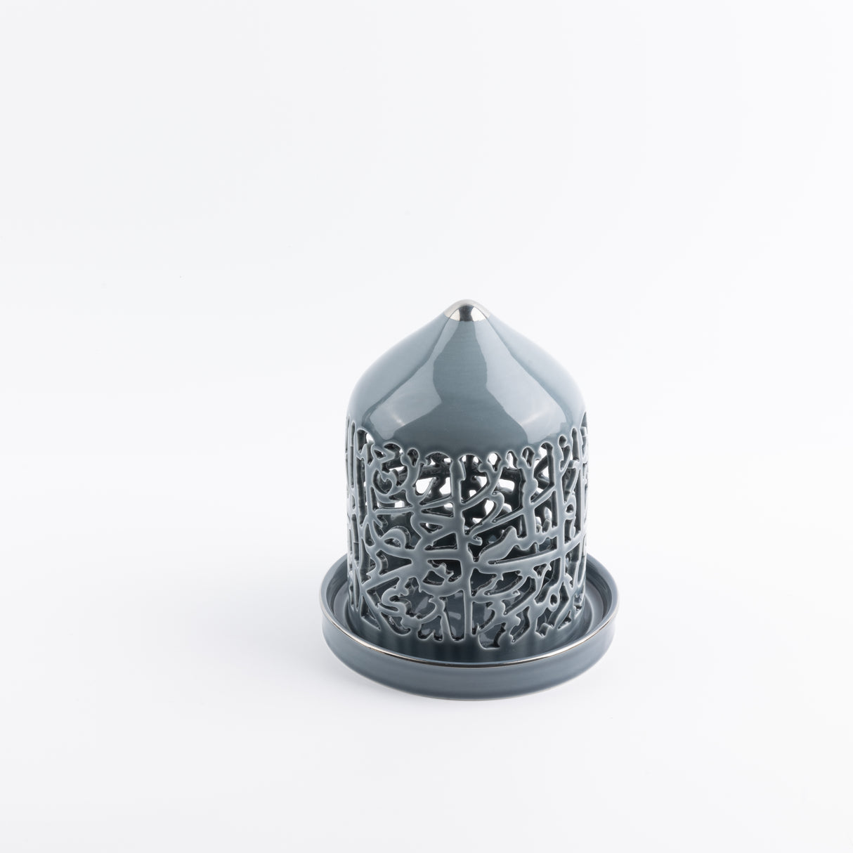 Jiwar - Medium Lantern Candle Holder - Haze Blue & Silver