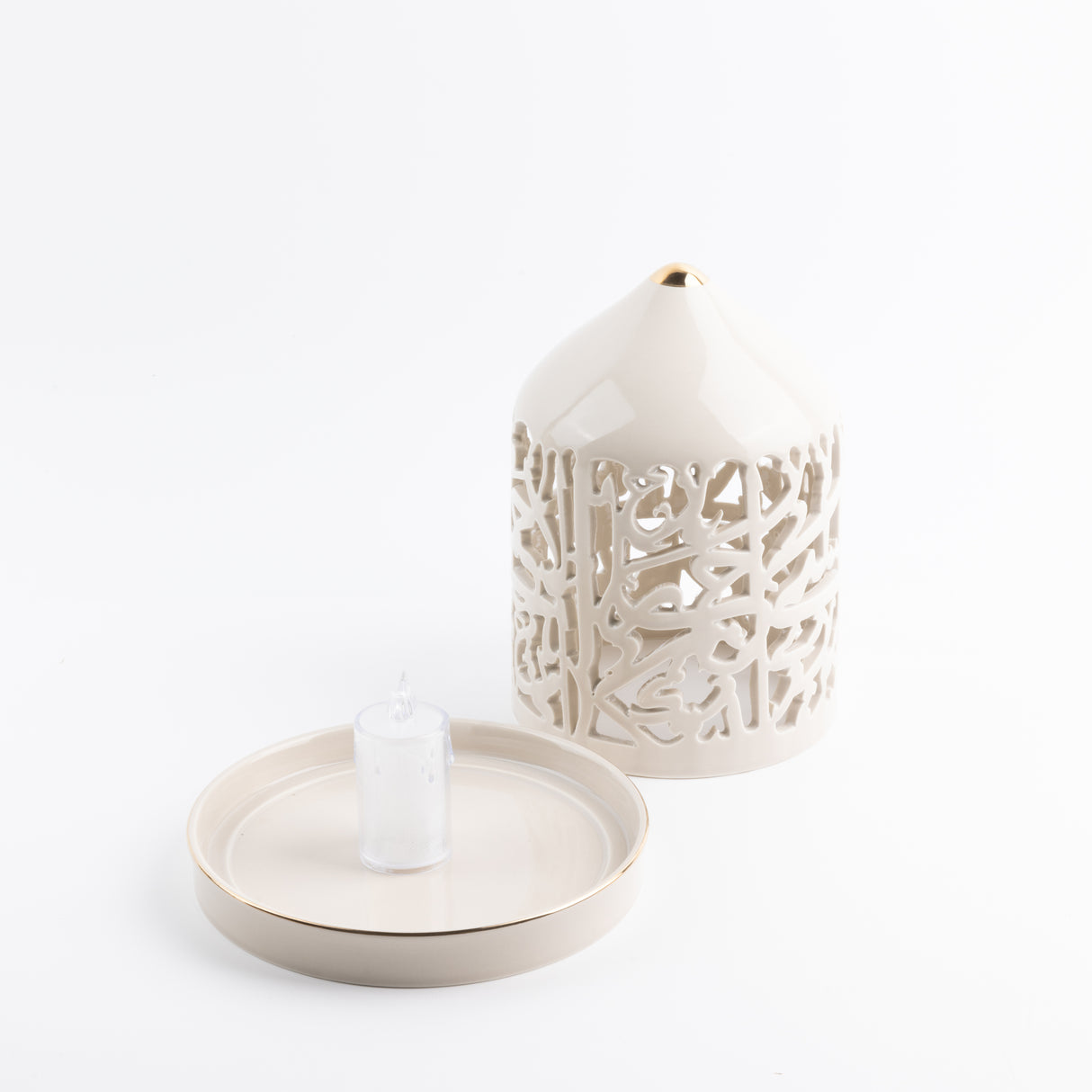 Jiwar - Large Lantern Candle Holder - Beige & Gold