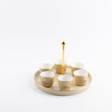 Jiwar - Arabic Coffee Cups With Holder - Ivory & Gold