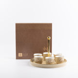 Jiwar - Arabic Coffee Cups With Holder - Ivory & Gold