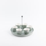 Jiwar - Arabic Coffee Cups With Holder - Green mint & Silver