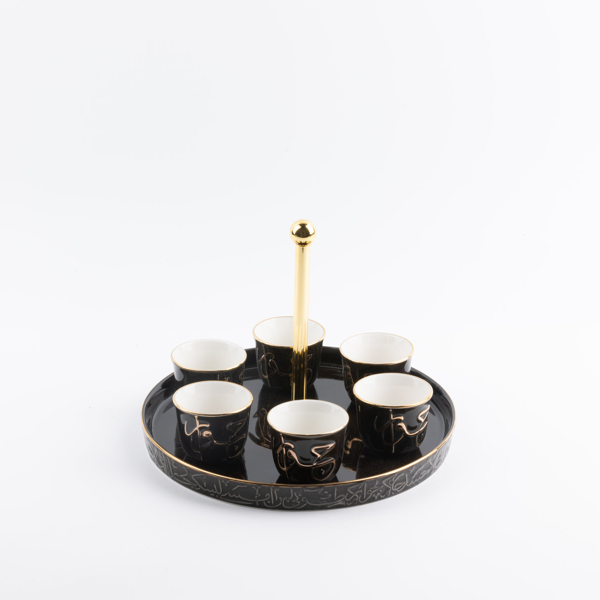 Jiwar - Arabic Coffee Cups With Holder - Black & Gold