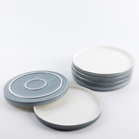 Jiwar - Dessert Serving Plates - Haze Blue & Silver