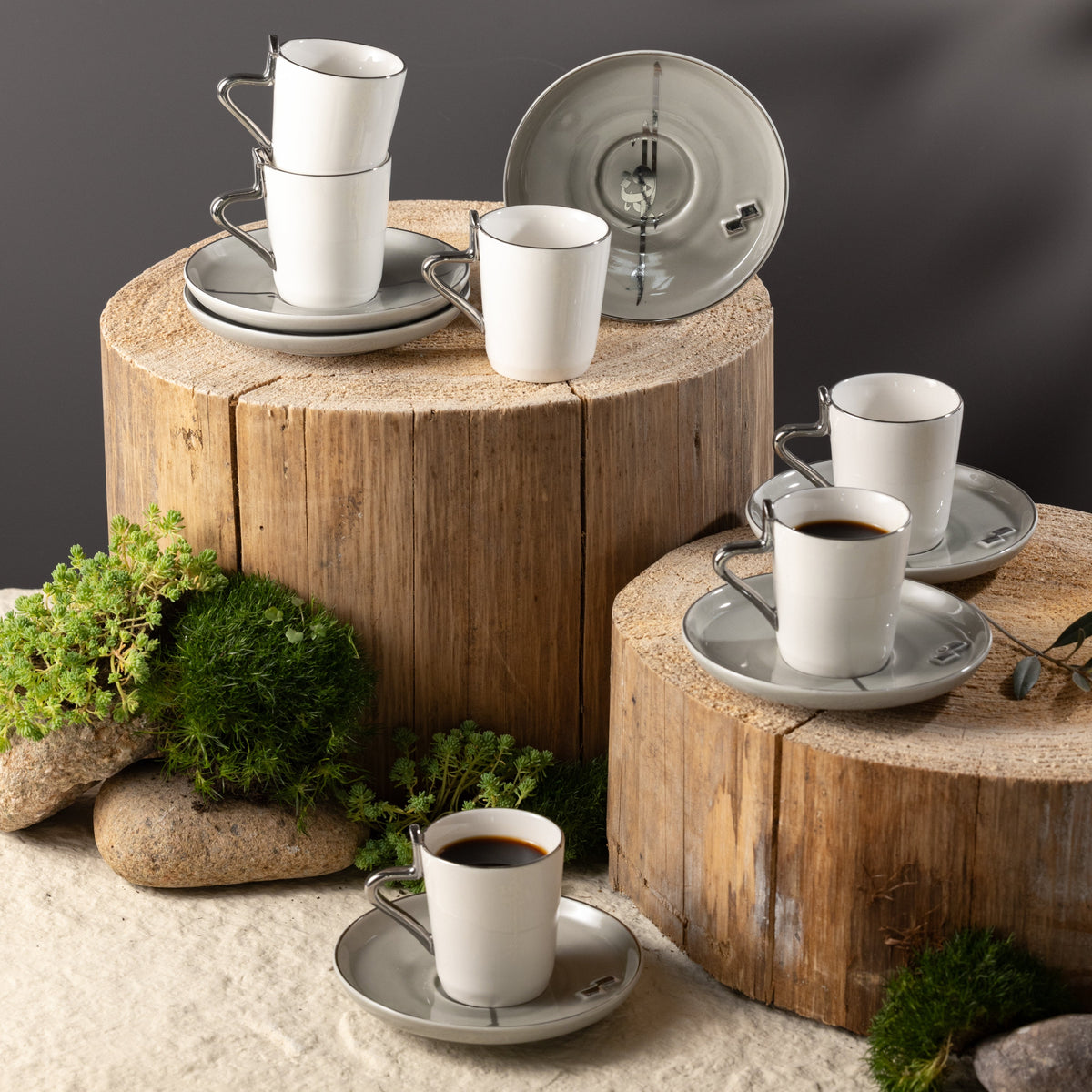 Liqa'a - Espresso/Turkish Coffee Set (12-Pc)- Grey & Silver