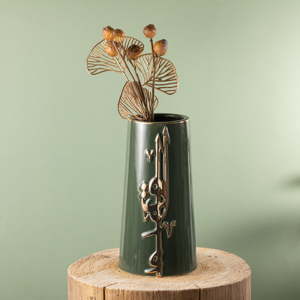 Liqa'a - Large Decorative Vase - Olive Green  & Gold