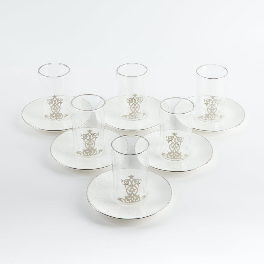 Naqsh - Tea Set (12-Pc) - White & Silver