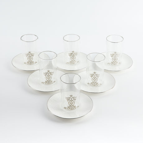 Naqsh - Tea Set (12-Pc) - White & Silver