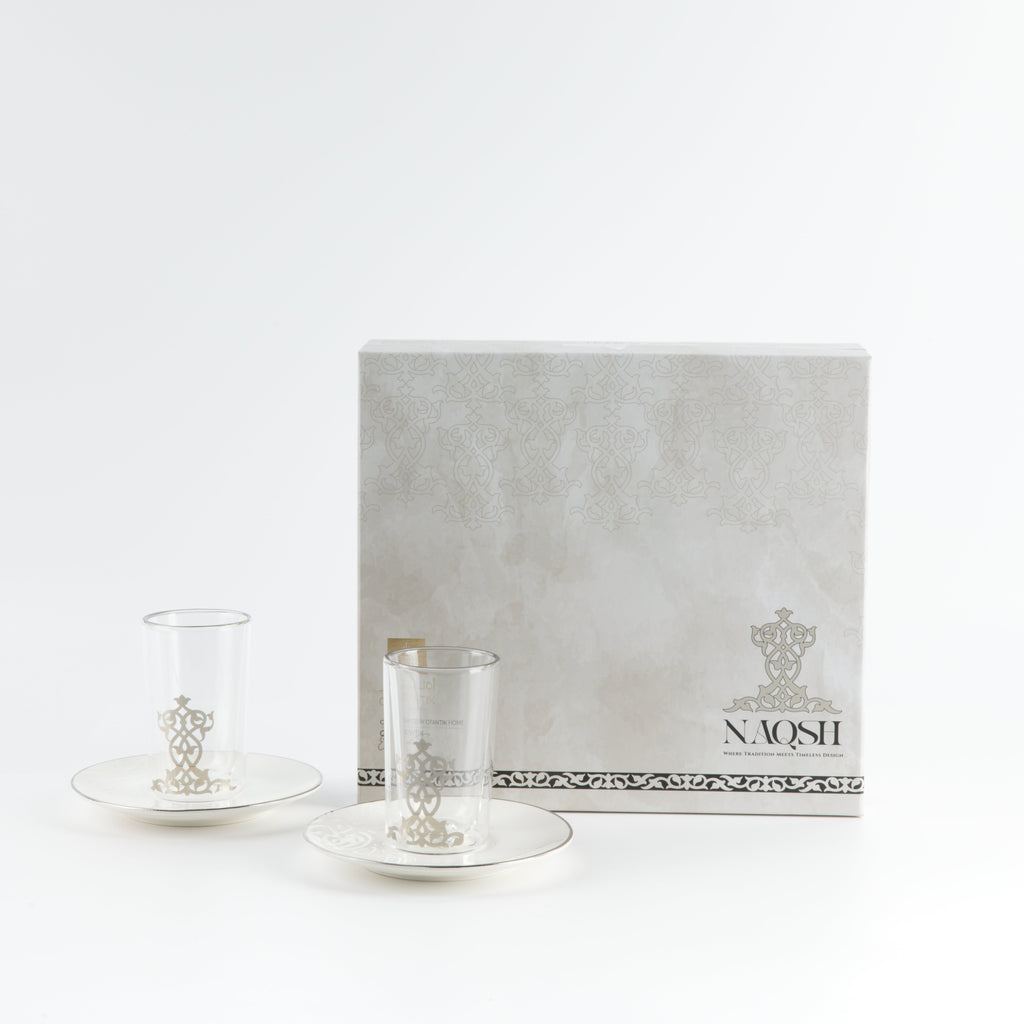 Naqsh - Tea Set (12-Pc) - White & Silver