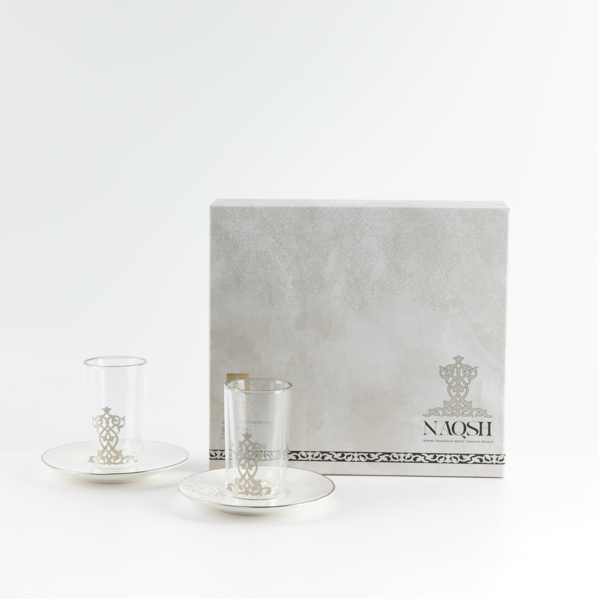 Naqsh - Tea Set (12-Pc) - White & Silver