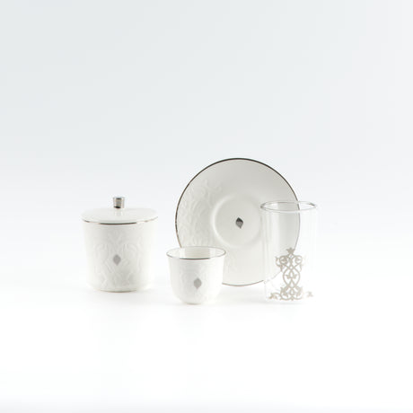 Naqsh - Tea Set (19-Pc) - White & Silver
