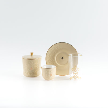 Naqsh - Tea Set (19-Pc) - Ivory & Gold
