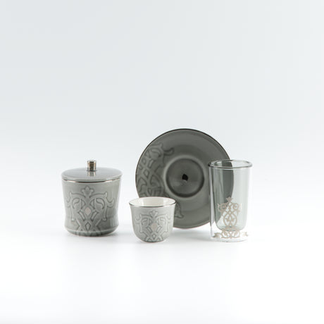 Naqsh - Tea Set (19-Pc) - Grey & Silver
