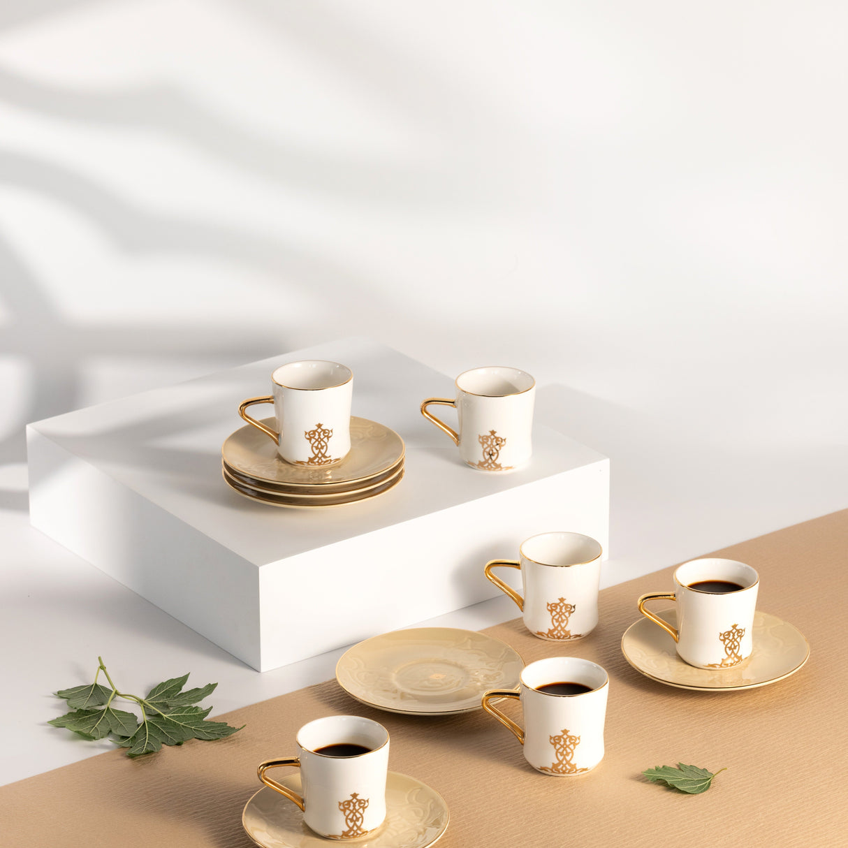Naqsh - Espresso/Turkish Coffee Set (12-Pc)-Ivory & Gold