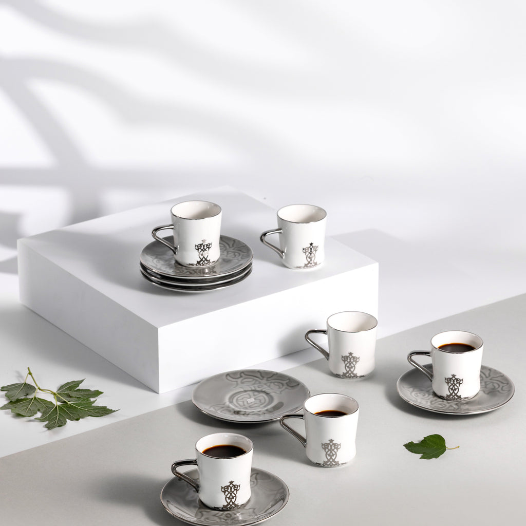 Naqsh - Espresso/Turkish Coffee Set (12-Pc)-Grey & Silver