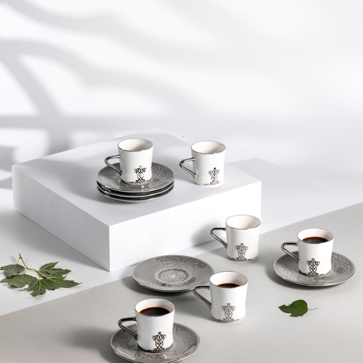 Naqsh - Espresso/Turkish Coffee Set (12-Pc)-Grey & Silver