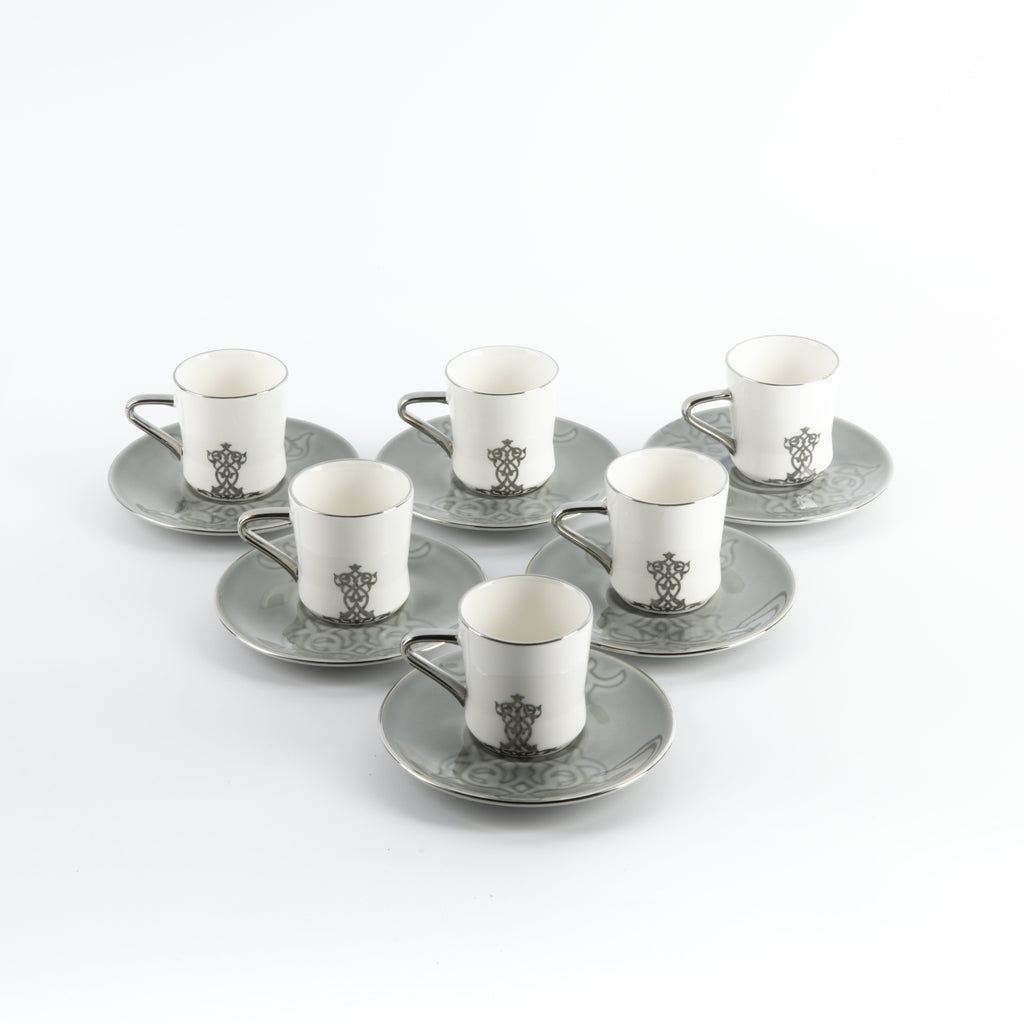 Naqsh - Espresso/Turkish Coffee Set (12-Pc)-Grey & Silver