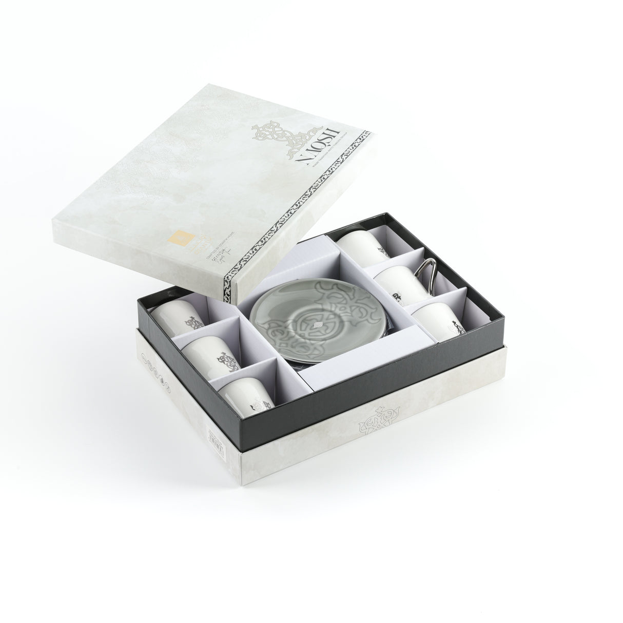 Naqsh - Espresso/Turkish Coffee Set (12-Pc)-Grey & Silver