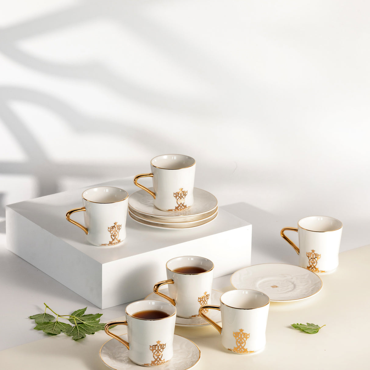 Naqsh - Cappuccino Set (12-Pc) -White & Gold