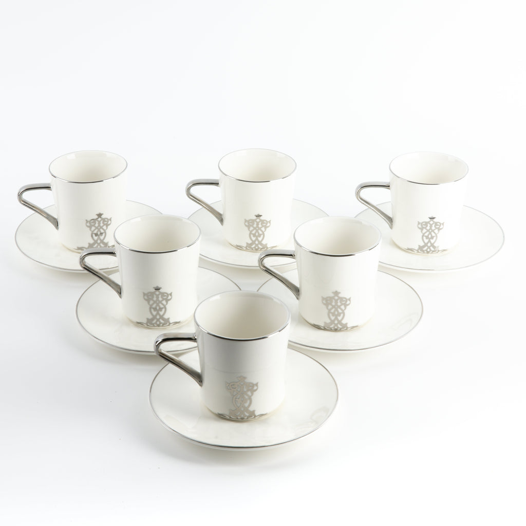 Naqsh - Cappuccino Set (12-Pc) -White & Silver
