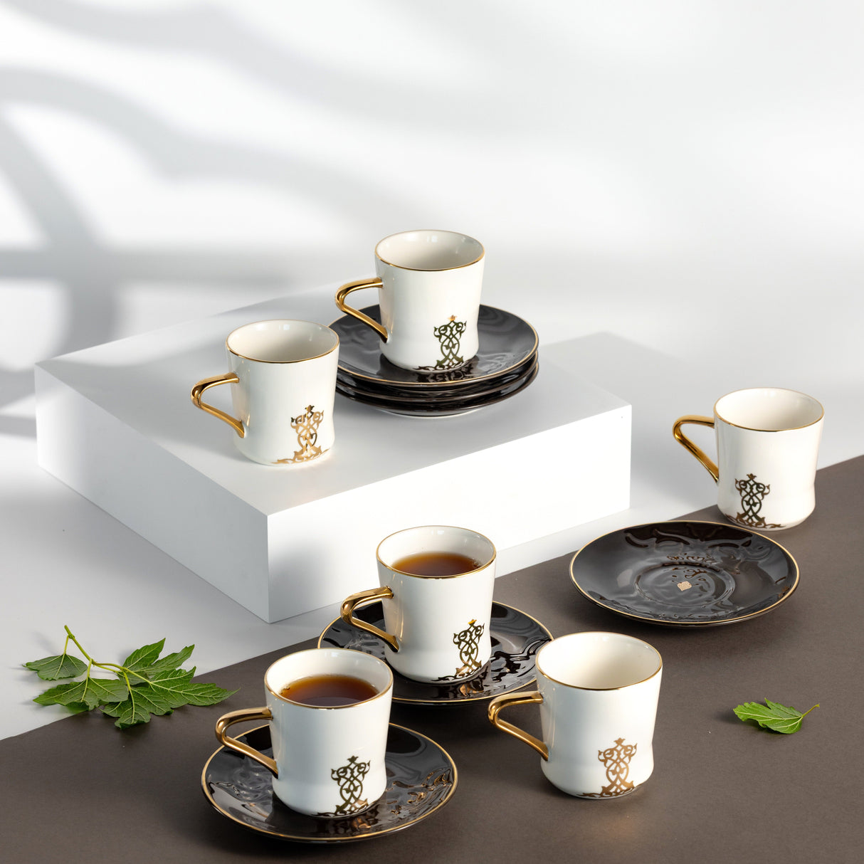 Naqsh -   Cappuccino Set (12-Pc) -Black & Gold