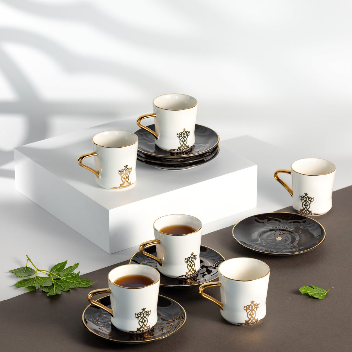 Naqsh -   Cappuccino Set (12-Pc) -Black & Gold