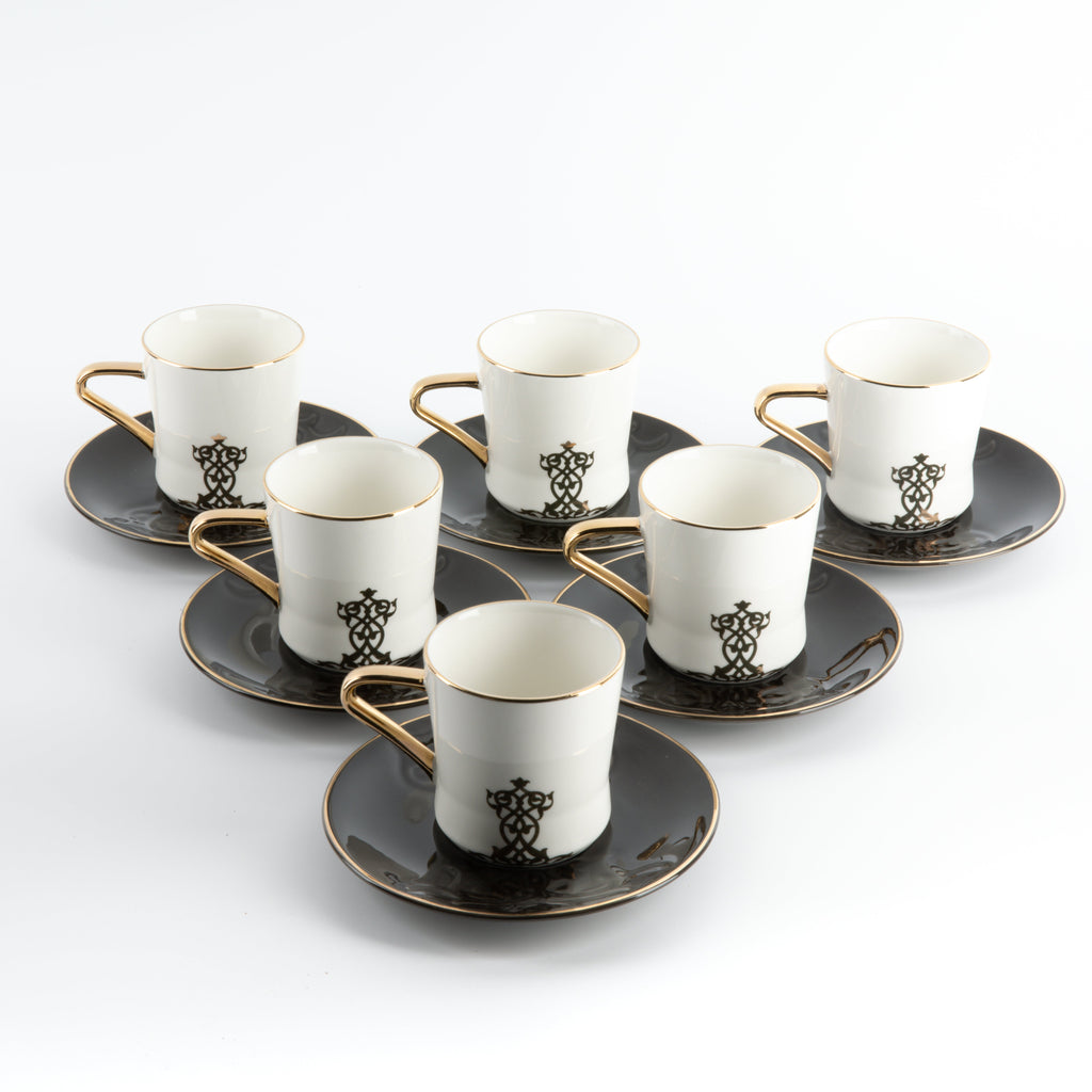 Naqsh -   Cappuccino Set (12-Pc) -Black & Gold