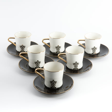 Naqsh -   Cappuccino Set (12-Pc) -Black & Gold