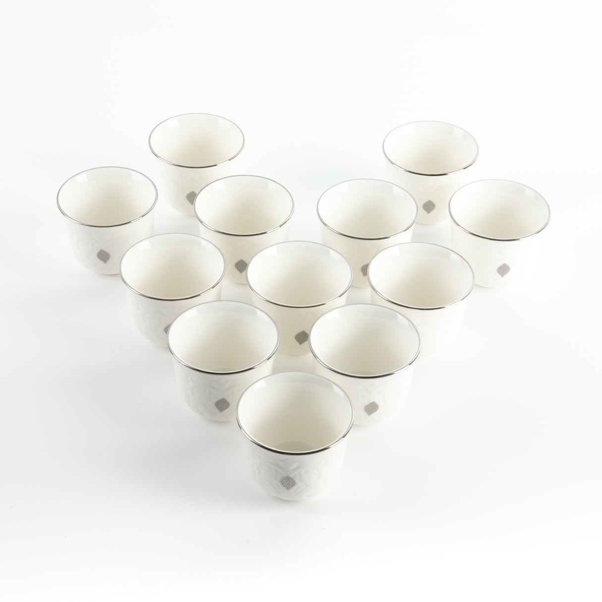 Naqsh - Arabic Coffee Cups (12-Pc)- White & Silver