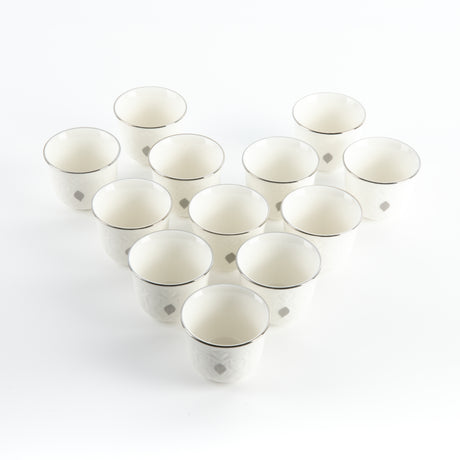 Naqsh - Arabic Coffee Cups (12-Pc)- White & Silver