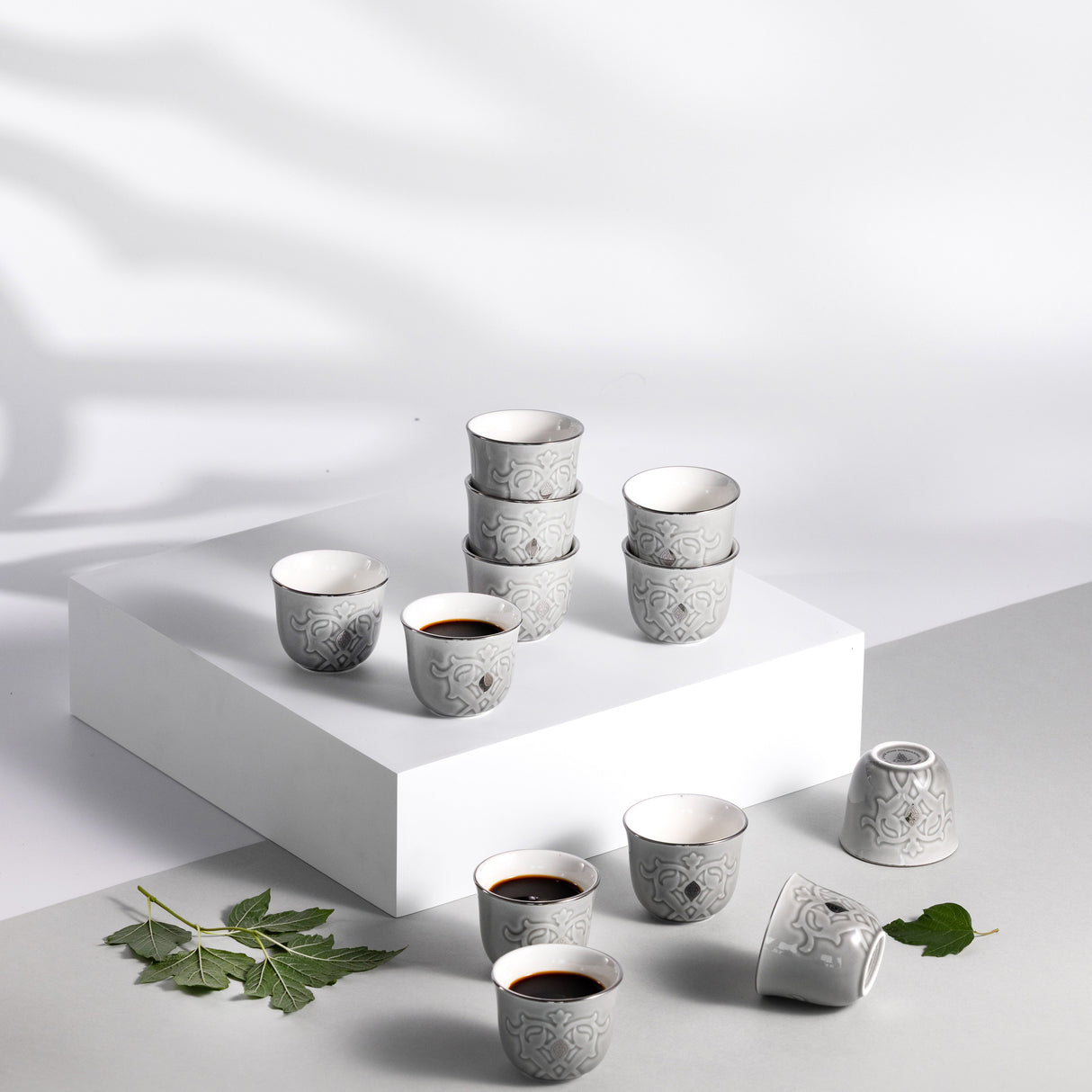 Naqsh - Arabic Coffee Cups (12-Pc)- Grey & Silver
