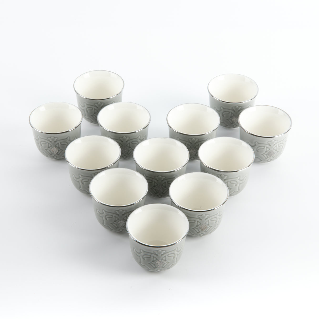 Naqsh - Arabic Coffee Cups (12-Pc)- Grey & Silver