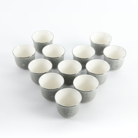 Naqsh - Arabic Coffee Cups (12-Pc)- Grey & Silver