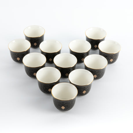Naqsh - Arabic Coffee Cups (12-Pc)- Black & Gold