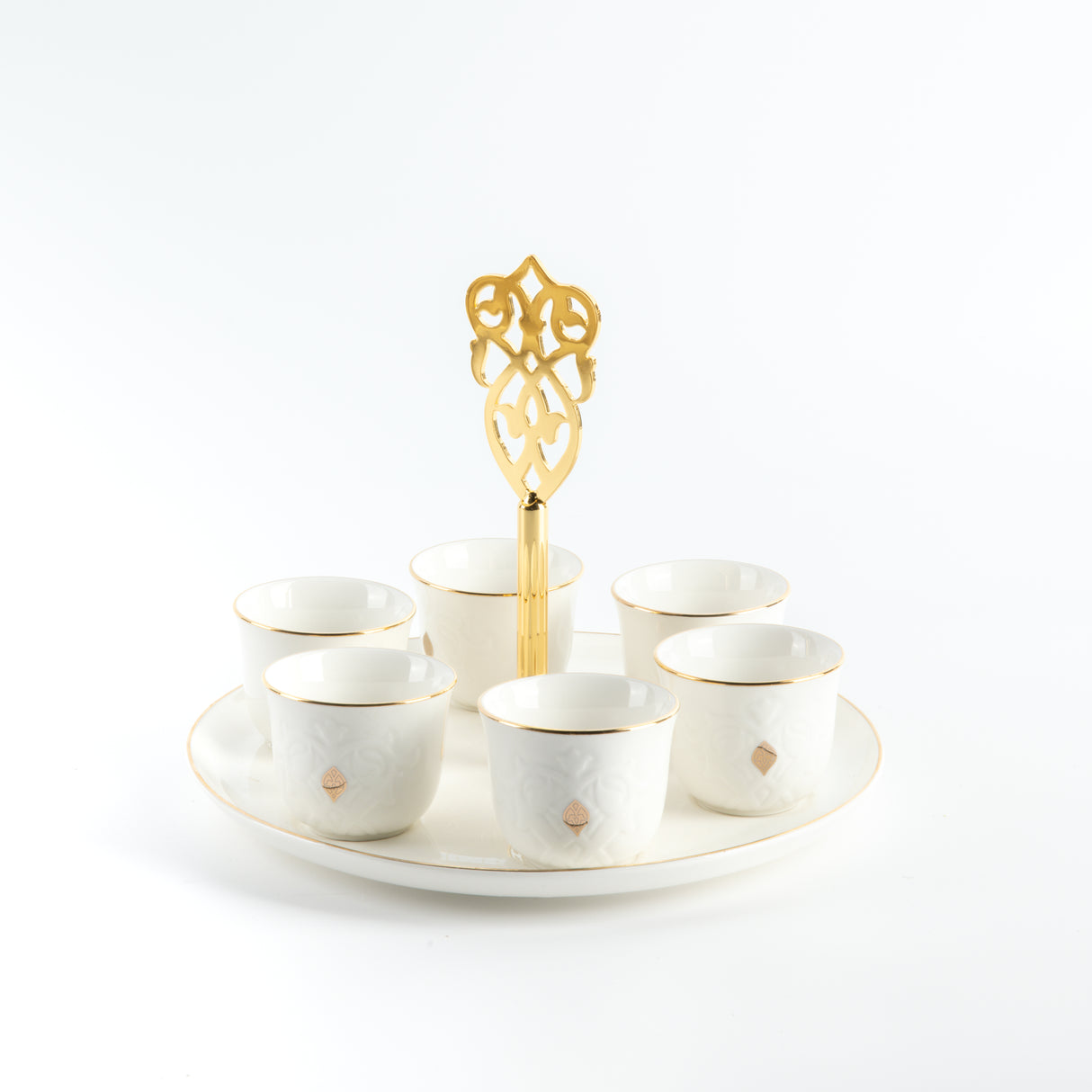 Naqsh - Arabic Coffee Cups With Holder - White & Gold
