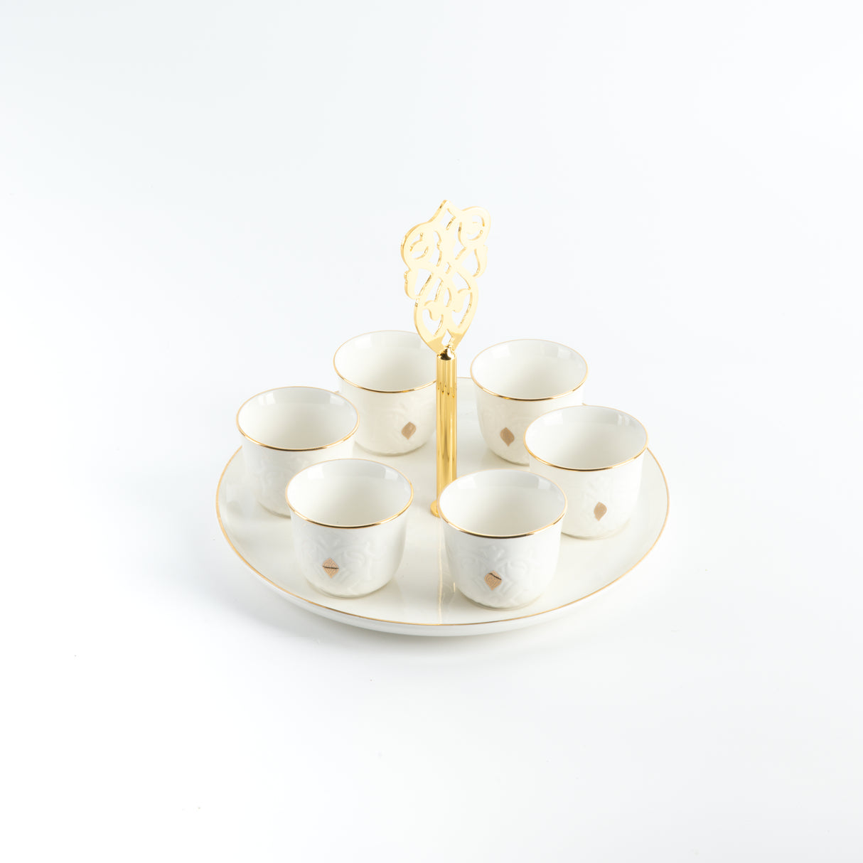 Naqsh - Arabic Coffee Cups With Holder - White & Gold