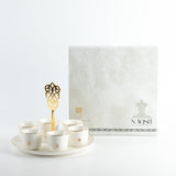 Naqsh - Arabic Coffee Cups With Holder - White & Gold