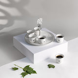 Naqsh - Arabic Coffee Cups With Holder - White & Silver