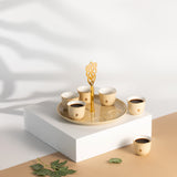 Naqsh - Arabic Coffee Cups With Holder - Ivory & Gold