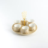 Naqsh - Arabic Coffee Cups With Holder - Ivory & Gold