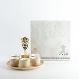 Naqsh - Arabic Coffee Cups With Holder - Ivory & Gold