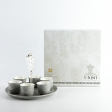 Naqsh - Arabic Coffee Cups With Holder - Grey & Silver