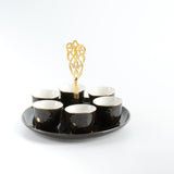 Naqsh - Arabic Coffee Cups With Holder - Black & Gold
