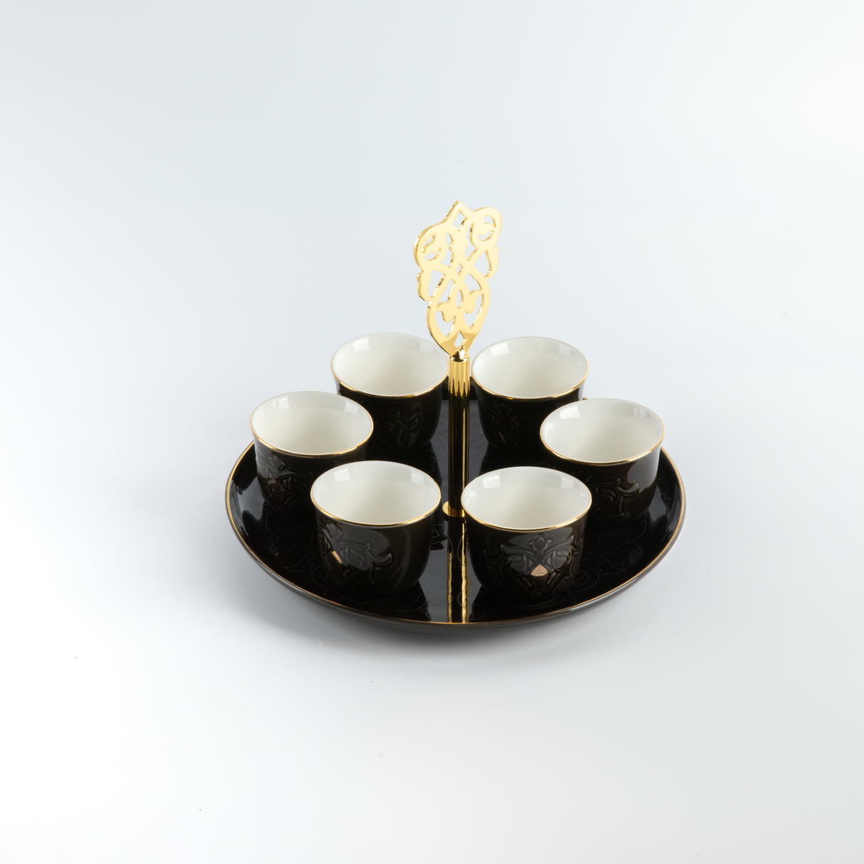 Naqsh - Arabic Coffee Cups With Holder - Black & Gold