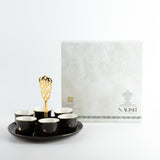 Naqsh - Arabic Coffee Cups With Holder - Black & Gold
