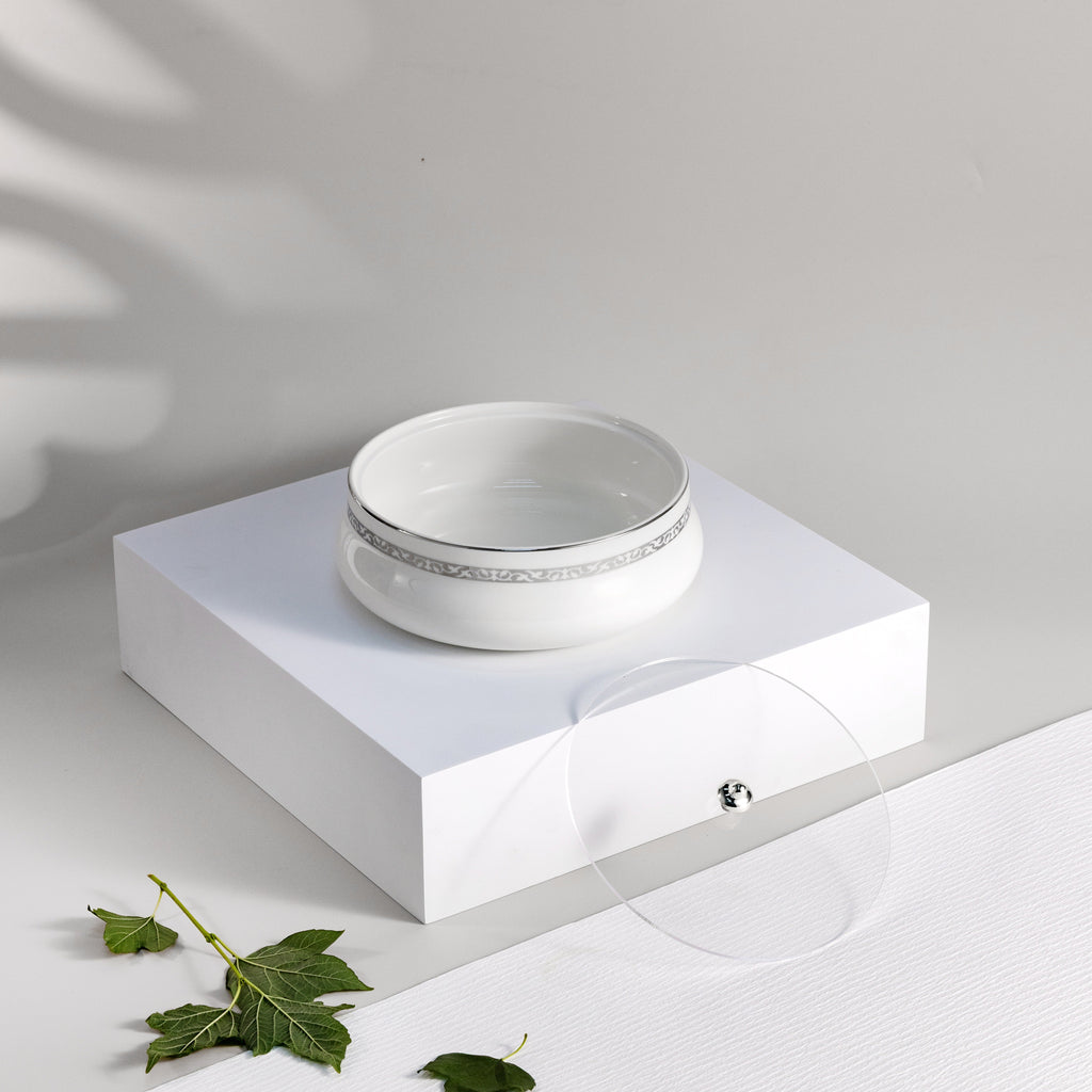 Naqsh - Medium Decorative Canister - White & Silver