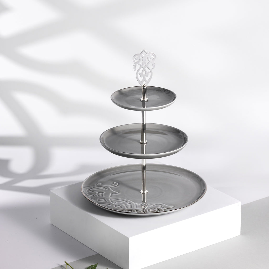 Naqsh - 3 Tier Plate - Grey & Silver